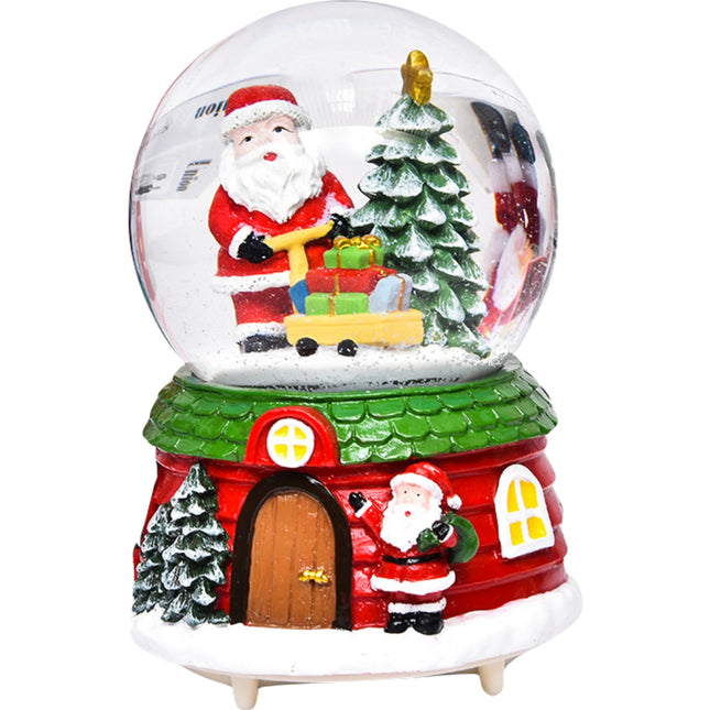 Decoratiune muzicala glob cu zapada, cu lumini si muzica, Mos Craciun