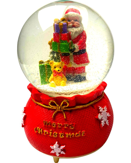 Decoratiune muzicala glob cu zapada, cu lumini si muzica, Mos Craciun