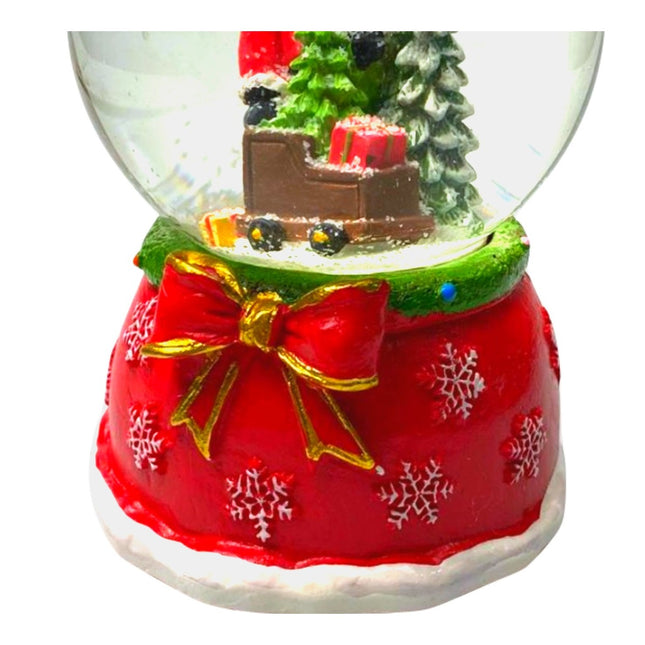 Decoratiune muzicala glob cu zapada, cu lumini si muzica, Mos Craciun cu sania