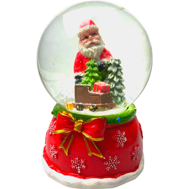 Decoratiune muzicala glob cu zapada, cu lumini si muzica, Mos Craciun cu sania