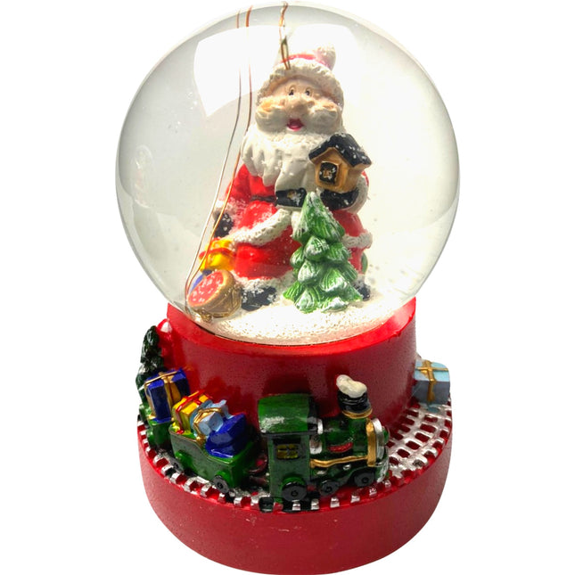 Decoratiune muzicala glob cu zapada, cu lumini si muzica, Mos Craciun, cu trenulet