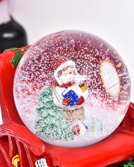 Decoratiune muzicala glob cu zapada, cu lumini si muzica, Mos Craciun, forma scaun