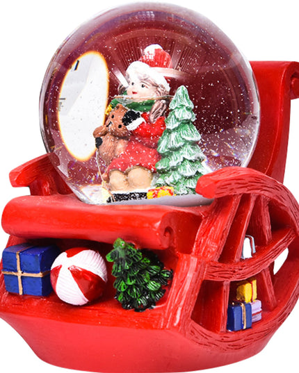 Decoratiune muzicala glob cu zapada, cu lumini si muzica, Mos Craciun, forma scaun