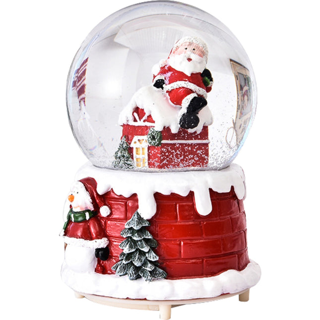 Decoratiune glob cu zapada Mos Craciun pe casa, model 2, diametru