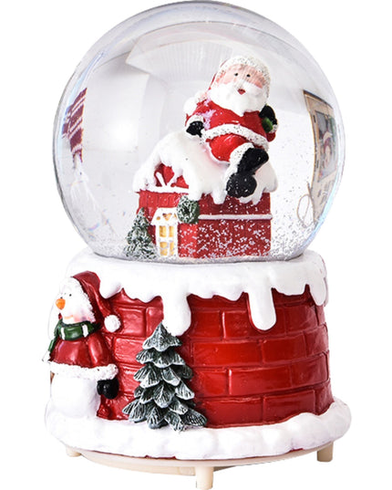 Decoratiune glob cu zapada Mos Craciun pe casa, model 2, diametru