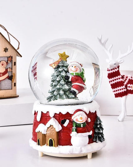 Decoratiune glob cu zapada Mos Craciun in brad, diametru