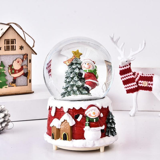 Decoratiune glob cu zapada Mos Craciun in brad, diametru