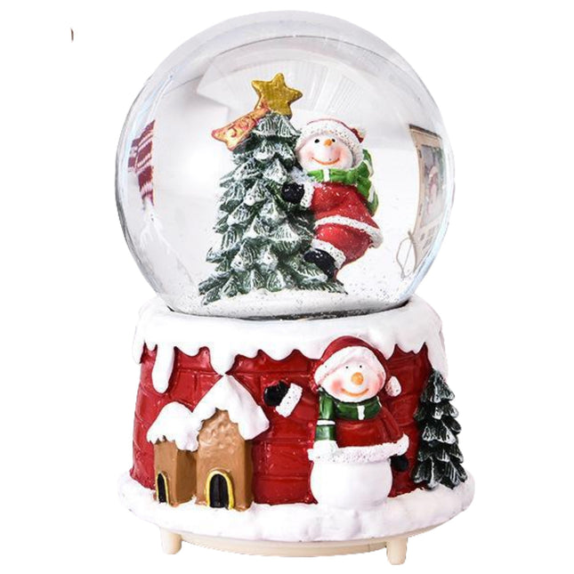 Decoratiune glob cu zapada Mos Craciun in brad, diametru