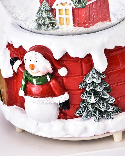 Decoratiune glob cu zapada Mos Craciun in brad, diametru 6.5 cm
