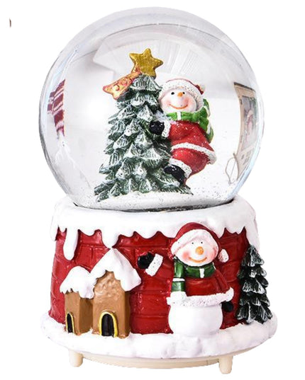 Decoratiune glob cu zapada Mos Craciun in brad, diametru