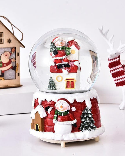 Decoratiune glob cu zapada Mos Craciun pe casa, diametru