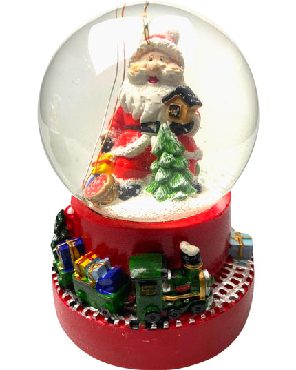 Decoratiune muzicala glob cu zapada, Mos Craciun pe tren