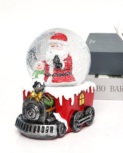 Decoratiune muzicala glob cu zapada, Mos Craciun pe tren
