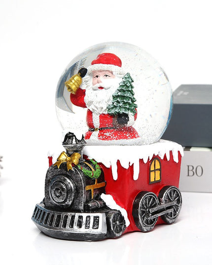 Decoratiune muzicala glob cu zapada, Mos Craciun pe tren