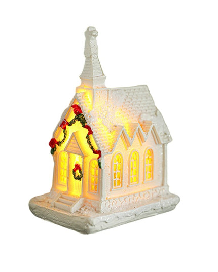 Decoratiune Ornament de Craciun, Biserica de Craciun din Rasina, Model Biserica Mica Iluminata din Interior