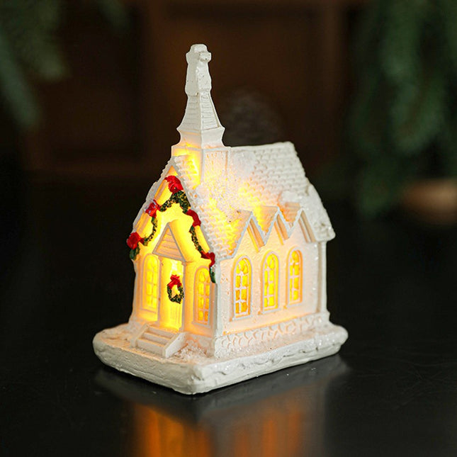 Decoratiune Ornament de Craciun, Biserica de Craciun din Rasina, Model Biserica Mica Iluminata din Interior