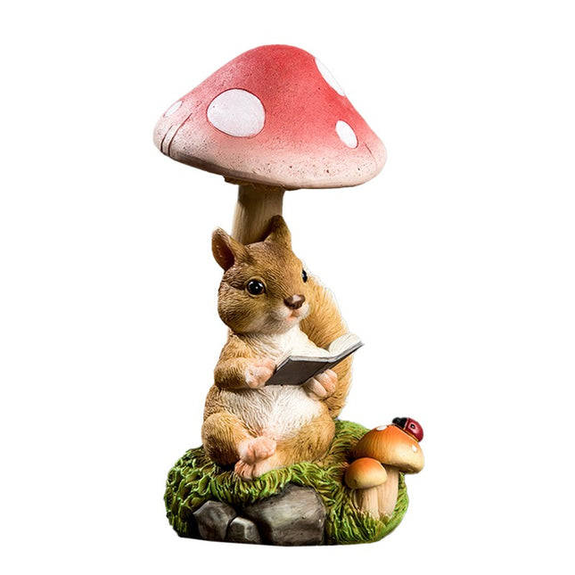 Decoratiune pentru Gradina, Lumini LED cu Incarcare solara,Model Ciuperca cu Veverita care Citeste