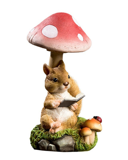 Decoratiune pentru Gradina, Lumini LED cu Incarcare solara,Model Ciuperca cu Veverita care Citeste