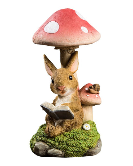 Decoratiune pentru Gradina, Lumini LED cu Incarcare solara,Model Ciuperca cu Iepuras care Citeste