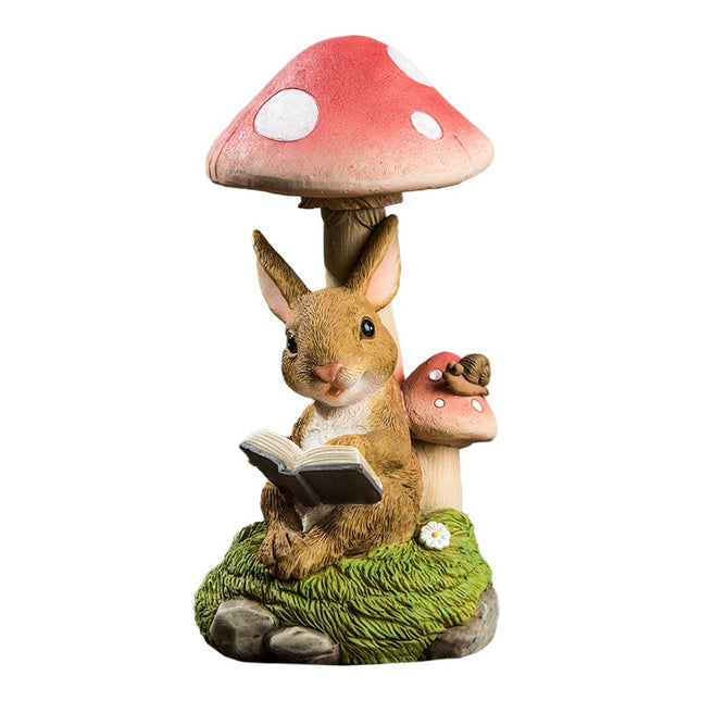 Decoratiune pentru Gradina, Lumini LED cu Incarcare solara,Model Ciuperca cu Iepuras care Citeste