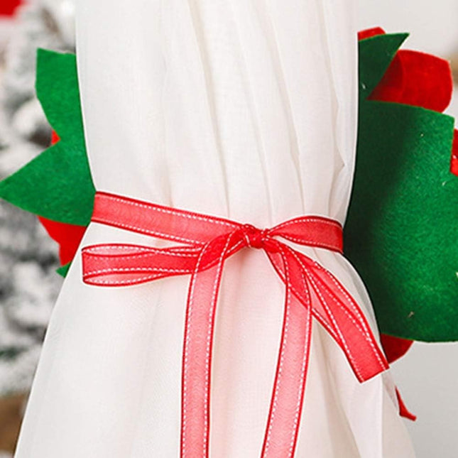 Decoratiune pentru perdea/draperie cu tematica de Craciun model floare Craciunita, material texit si poliester,cu snur