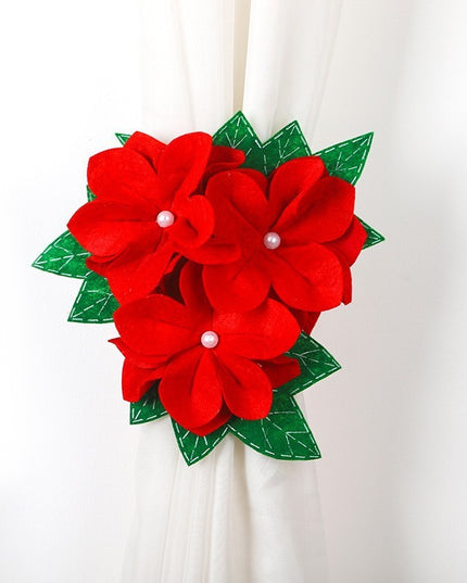 Decoratiune pentru perdea/draperie cu tematica de Craciun model floare Craciunita, material texit si poliester,cu snur