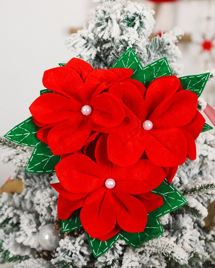 Decoratiune pentru perdea/draperie cu tematica de Craciun model floare Craciunita, material texit si poliester,cu snur