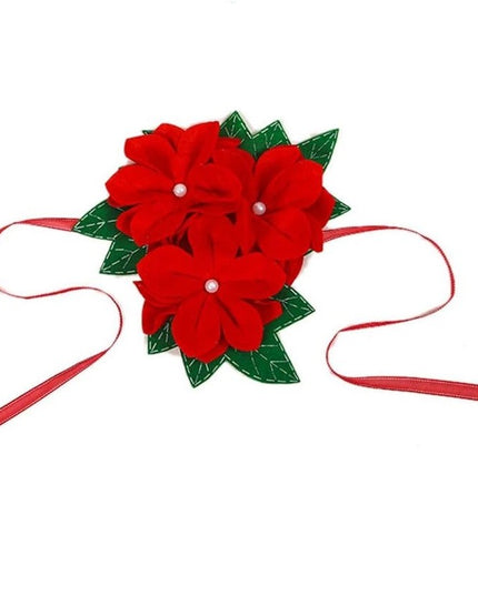 Decoratiune pentru perdea/draperie cu tematica de Craciun model floare Craciunita, material texit si poliester,cu snur