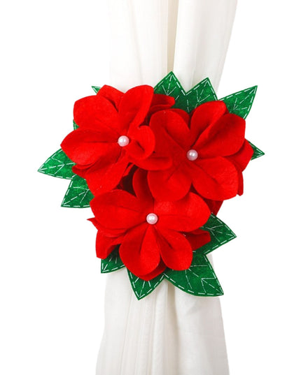 Decoratiune pentru perdea/draperie cu tematica de Craciun model floare Craciunita, material texit si poliester,cu snur