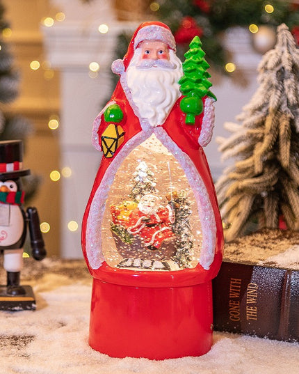 Decoratiune de Craciun, Model Mos Craciun, Felinar Glob cu Iluminare LED si Efect Zapada