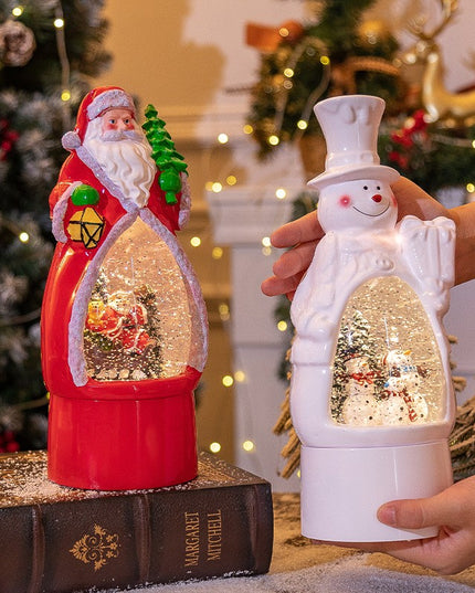 Decoratiune de Craciun, Model Mos Craciun, Felinar Glob cu Iluminare LED si Efect Zapada