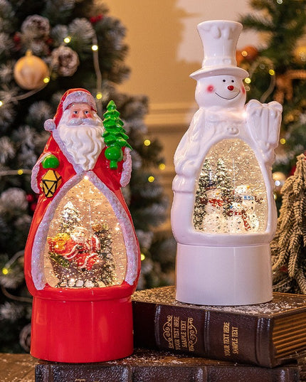 Decoratiune de Craciun, Model Mos Craciun, Felinar Glob cu Iluminare LED si Efect Zapada