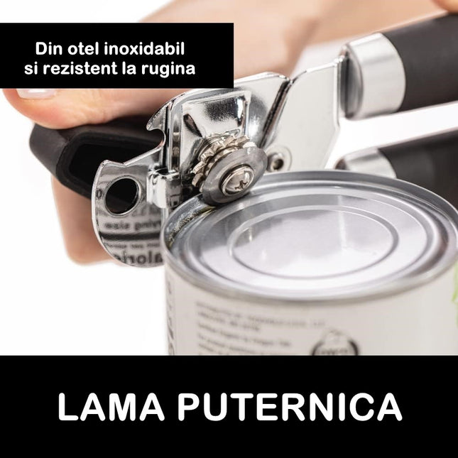 Desfacator de conserve multifunctional Otel inoxidabil, Maner antialunecare, ergonomic, rezistent la rugina, usor de utilizat,