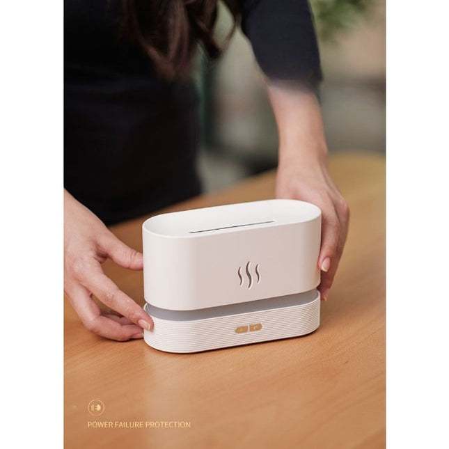 Difuzor de ulei esential cu flacara aromaterapie, umidificator de aer, rezervor 180 ml, simulare efectelor de iluminare a flacarii, lumina veghe ajustabila