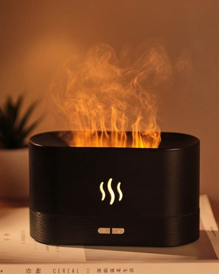 Difuzor de ulei esential cu flacara aromaterapie, umidificator de aer, rezervor 180 ml, simulare efectelor de iluminare a flacarii, lumina veghe ajustabila