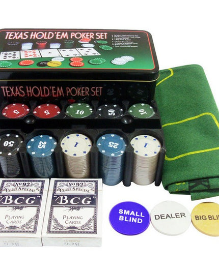 Set de Poker Complex cu 200 de jetoane Include 2 seturi de carti, Texas Hold`em set, portabil, cutie depozitare