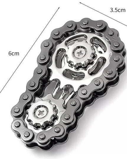 Jucarie Fidget Spinner Premium Anti Stres, Giroscop din Aliaj, Jucarie din Metal de decompresie, forma Lant de Angrenaj de Bicicleta, 6 x 3.5 cm