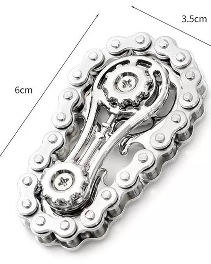 Jucarie Fidget Spinner Premium Anti Stres, Giroscop din Aliaj, Jucarie din Metal de decompresie, forma Lant de Angrenaj de Bicicleta, 6 x 3.5 cm