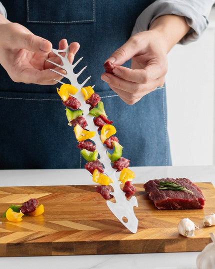 Forma pentru Frigarui, Model Oase de Peste, din Otel Inoxidabil, Instrument pentru Gratar, BBQ, cu Deschizator de Sticle,Argintie