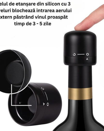 Dop de Etansare a Sticlei de Vin, Rotativ, On-Off, Silicon, Reutilizabil, Usor de Depozitat si Folosit