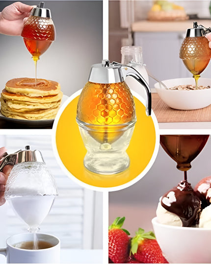 Dozator de Miere, Dispenser fara Picurare, Borcan Tip Fagure, fara Scurgeri, pentru Zahar si Sirop,