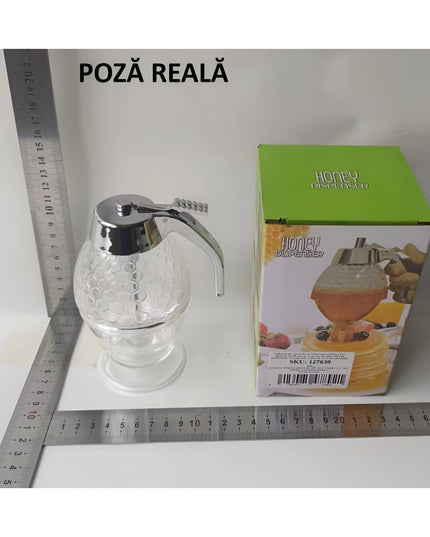 Dozator de Miere, Dispenser fara Picurare, Borcan Tip Fagure, fara Scurgeri, pentru Zahar si Sirop,