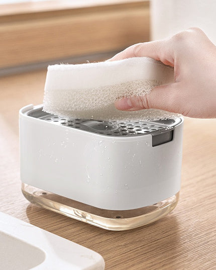 Dozator Dispenser 1 pentru Detergent Lichid de Vase sau pentru Obiecte Sanitare cu Suport pentru Burete de Bucatarie ,capacitate 300 ml