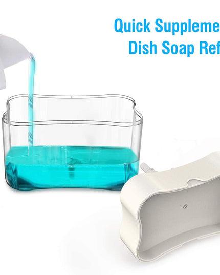 Dozator Dispenser 2 in 1 pentru Detergent Lichid de Vase sau pentru Obiecte Sanitare cu Suport pentru Burete de Bucatarie ,14 x 10.5 x 10 cm, capacitate 380 ml