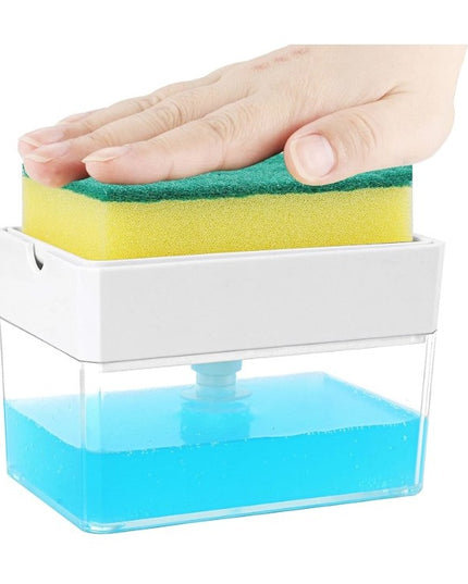 Dozator Dispenser 2 in 1 pentru Detergent Lichid de Vase sau pentru Obiecte Sanitare cu Suport pentru Burete de Bucatarie ,14 x 10.5 x 10 cm, capacitate 380 ml