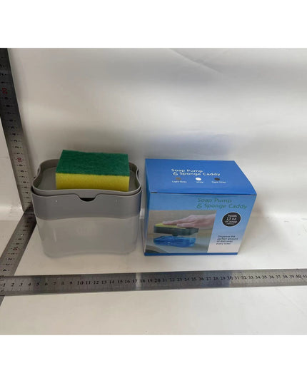 Dozator Dispenser 2 in 1 pentru Detergent Lichid de Vase sau pentru Obiecte Sanitare cu Suport pentru Burete de Bucatarie ,14 x 10.5 x 10 cm, capacitate 380 ml