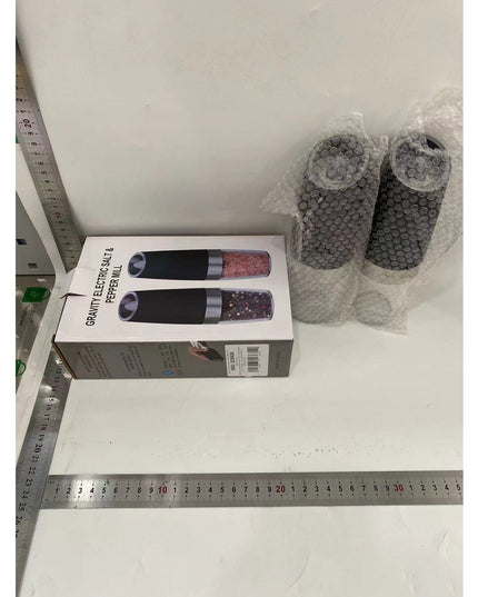 Set de 2 Rasnite electrice de Sare si Piper, cu Camere Depozitare Transparente, Macinare, Functionare pe Baterii, cu Lumina, ABS, 20x6.5 cm, /