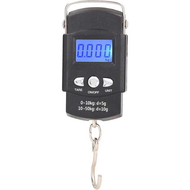Cantar Digital de Mana cu Carlig, Cantar Portabil, Pescuit, cu Maner, Capacitate 50 kg, cu Metru Incorporat