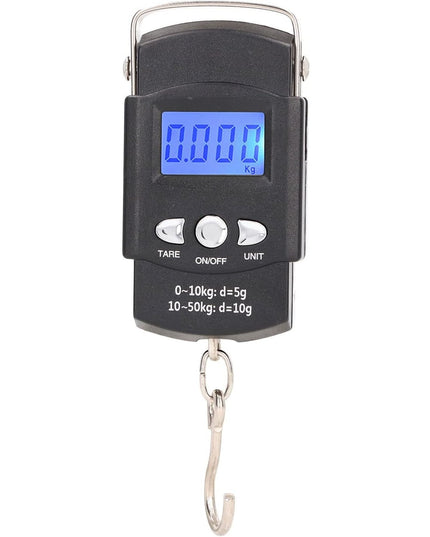 Cantar Digital de Mana cu Carlig, Cantar Portabil, Pescuit, cu Maner, Capacitate 50 kg, cu Metru Incorporat