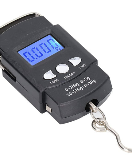 Cantar Digital de Mana cu Carlig, Cantar Portabil, Pescuit, cu Maner, Capacitate 50 kg, cu Metru Incorporat